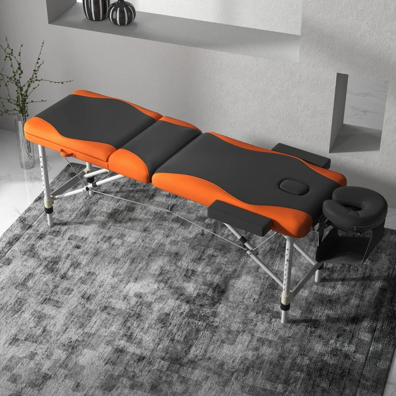 Foldable Black and Orange Massage Table for Salon and Spa