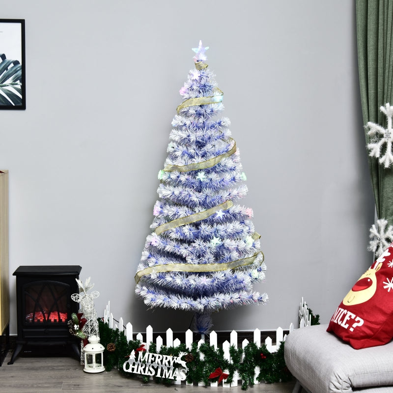 5FT Pre-Lit White Blue Fibre Optic Christmas Tree with LED Lights