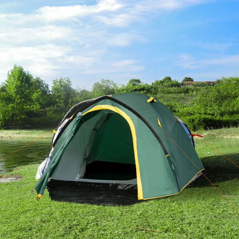 2-Person Waterproof Dome Camping Tent with Large Windows in Green and Yellow