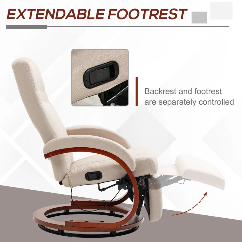 Beige Swivel Reclining Chair with Footrest