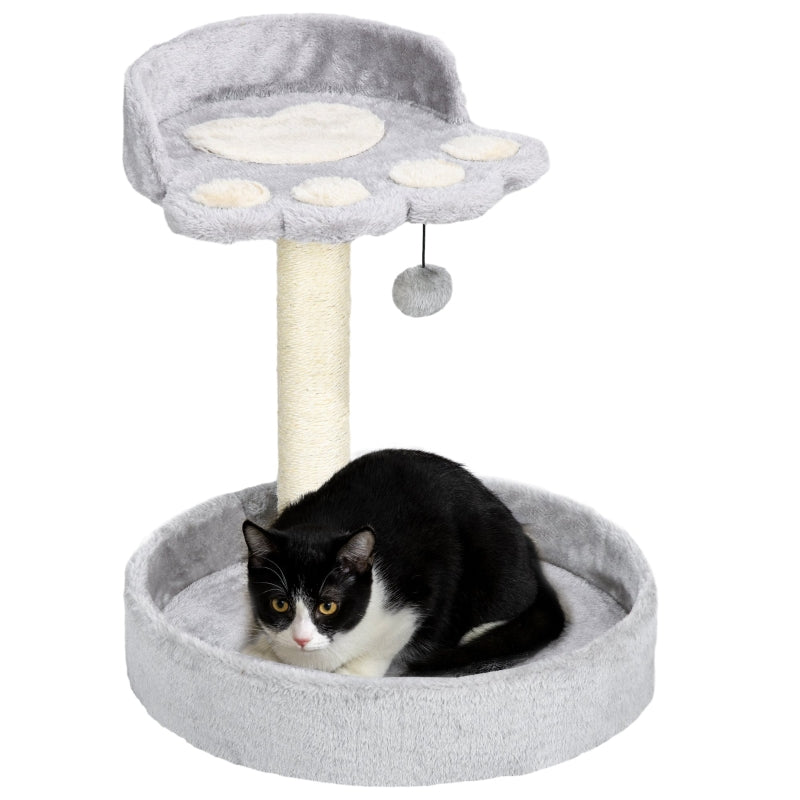 44cm Cat Tower with Sisal Scratching Post & Toy Ball - Light Grey