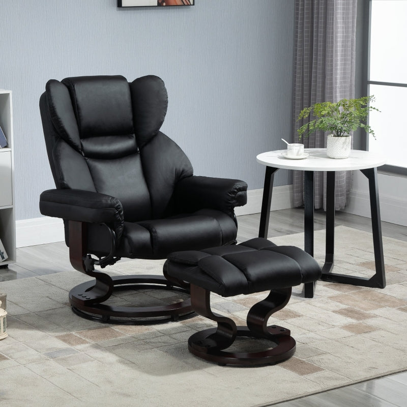 Black Swivel Recliner Chair with Adjustable Backrest and Footstool