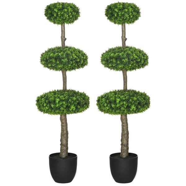 Set of 2 Green Boxwood Ball Topiary Trees 110cm - Decorative Faux Plants in Pot