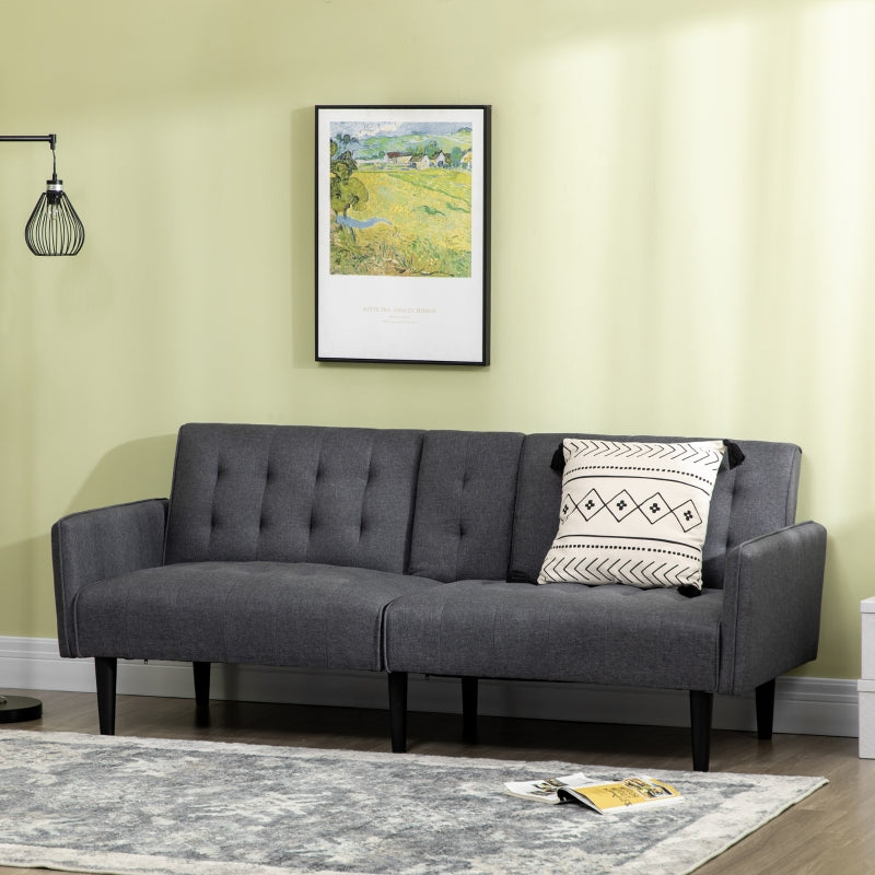 Grey Linen 3 Seater Sofa Bed with Storage and Cupholders