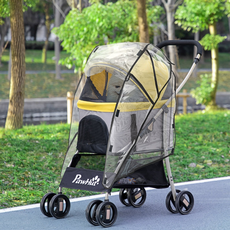 Yellow Pet Stroller with Rain Cover for Small Dogs