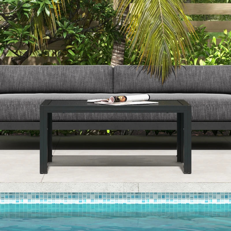 Black Steel Frame Rectangular Outdoor Patio Side Table