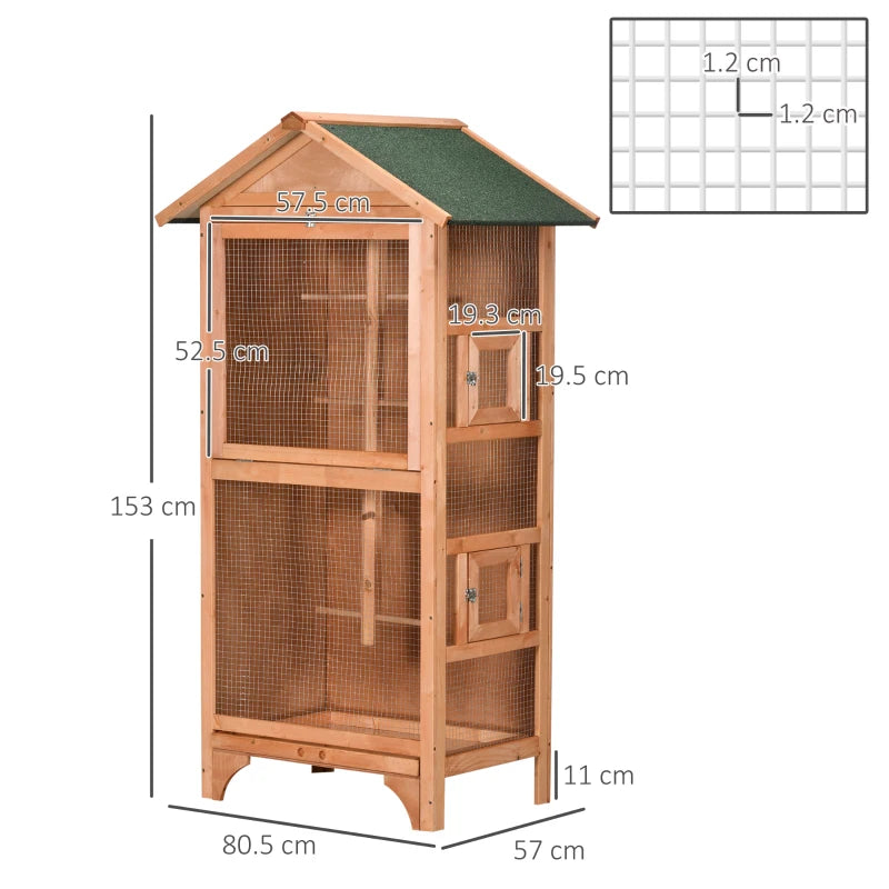 Wooden Outdoor Bird Cage for Finches and Canaries, White with Asphalt Roof