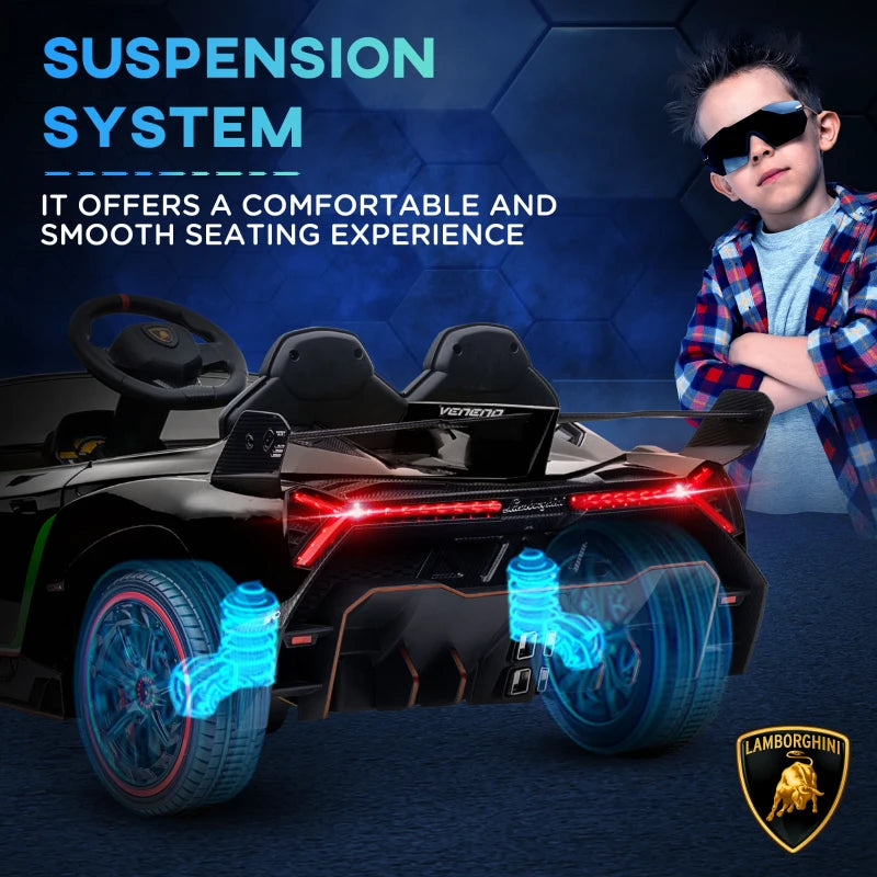 Black Licensed Electric Ride-On Car with Remote Control, Music, and Horn