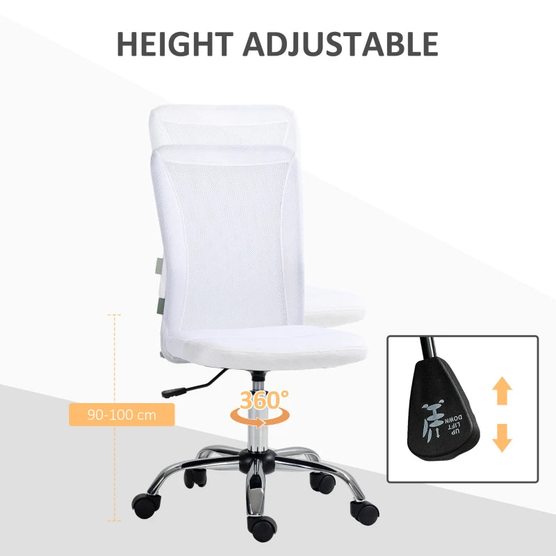 White Mesh Office Chair with Adjustable Height and Swivel Wheels
