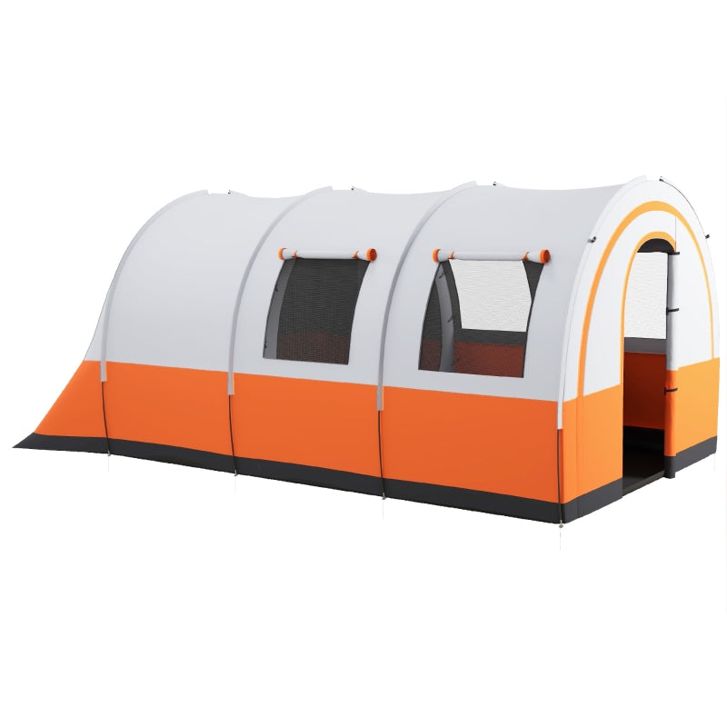 Waterproof 6-Person Camping Tent with Living and Bedroom, Cream/Orange