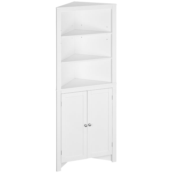 White Triangle Bathroom Storage Cabinet with Cupboard and Shelves