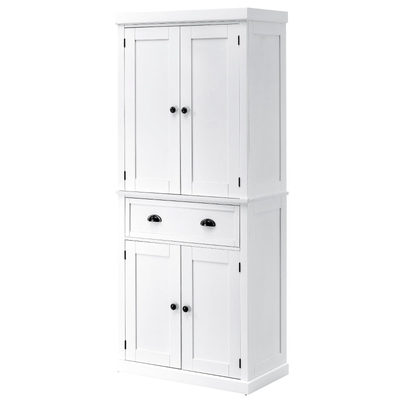 White Colonial Kitchen Storage Cabinet, 184cm Tall, 4-Door Pantry Cupboard