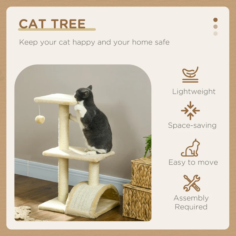 72cm Cat Tree with Scratching Post & Pad - Cream White