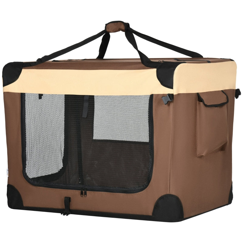 Foldable Pet Carrier with Cushion for Medium Pets - Brown