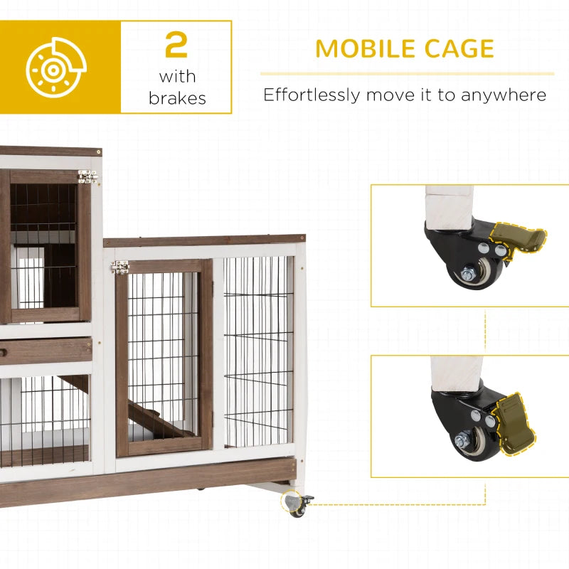 Brown Two-Tier Rabbit Hutch with Wheels