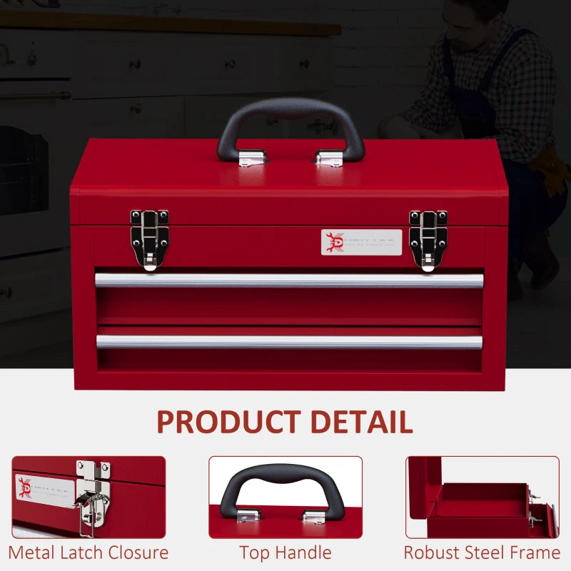 Red Metal 2-Drawer Tool Chest with Lockable Latches