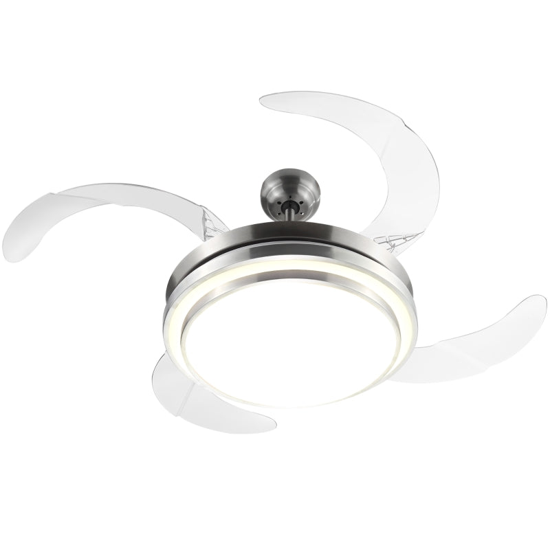 Modern White Ceiling Fan with Retractable Blades and Dimmable LED Light