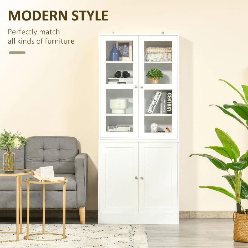 White Modern Bookcase with Doors and Adjustable Shelves