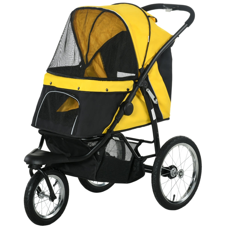 Yellow Foldable Pet Stroller with Canopy for Small and Medium Dogs