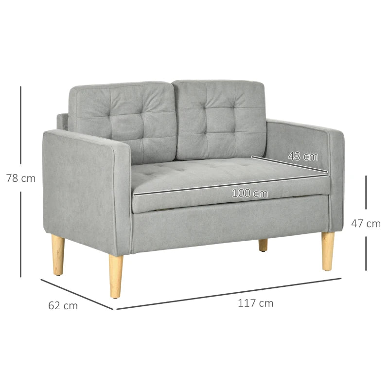 Light Grey 2 Seater Tufted Sofa with Hidden Storage