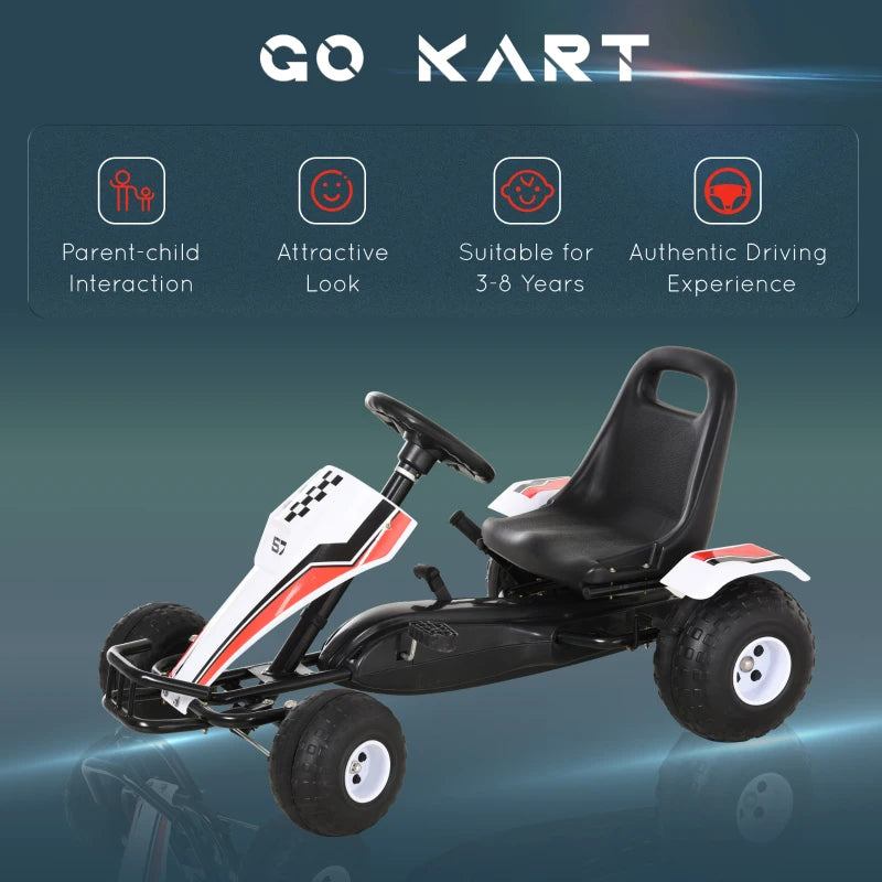 Kids Adjustable Pedal Go-Kart - White/Red