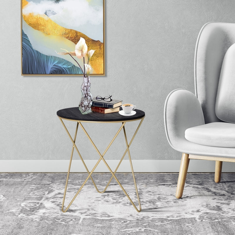 Modern Black and Gold Round Coffee Table with Metal Legs