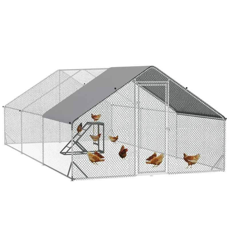 Galvanised Steel Chicken Run with Activity Shelf and Cover, 3x6x2m, Grey