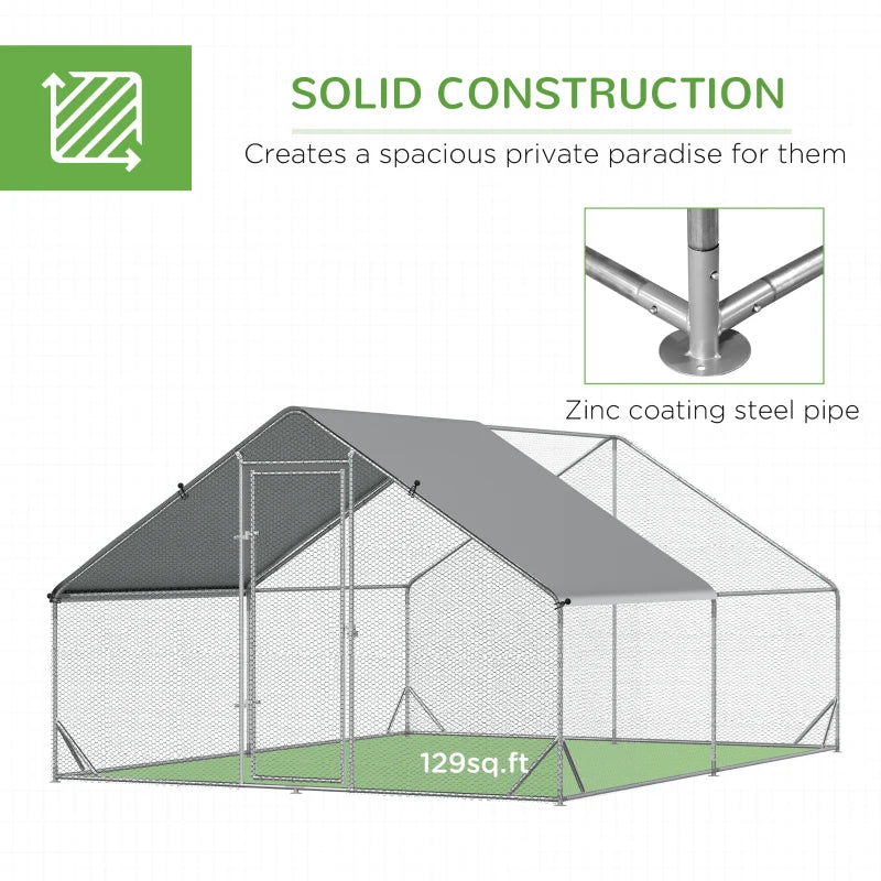 Galvanised Chicken Run with Water-Resistant Cover, 3x4x2m