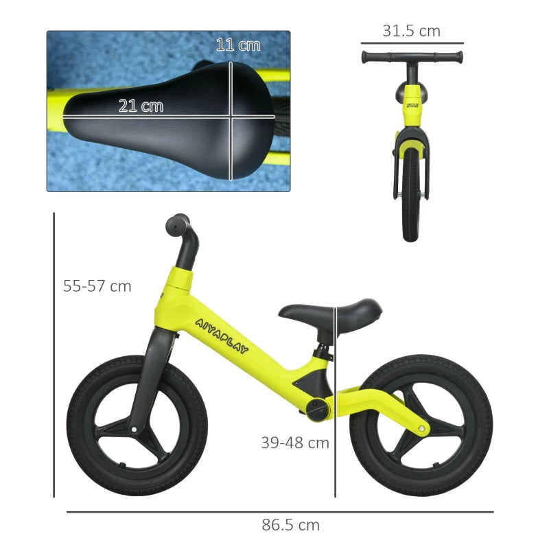 Green Kids Balance Bike - Adjustable Seat & Handlebar, No Pedal, Ages 30-60 Months
