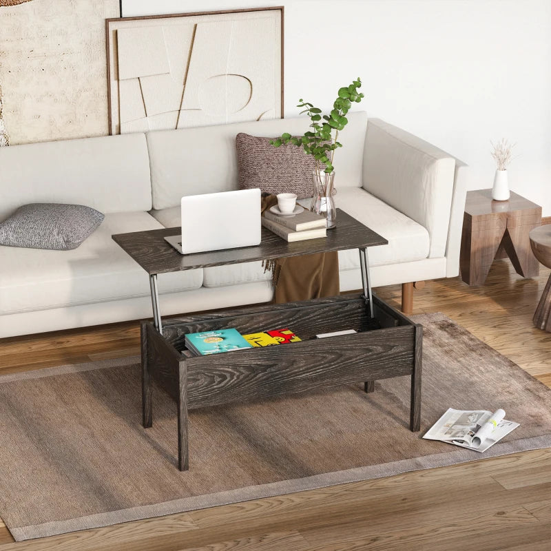 Tan Lift Top Coffee Table with Hidden Storage, 98cm Wide