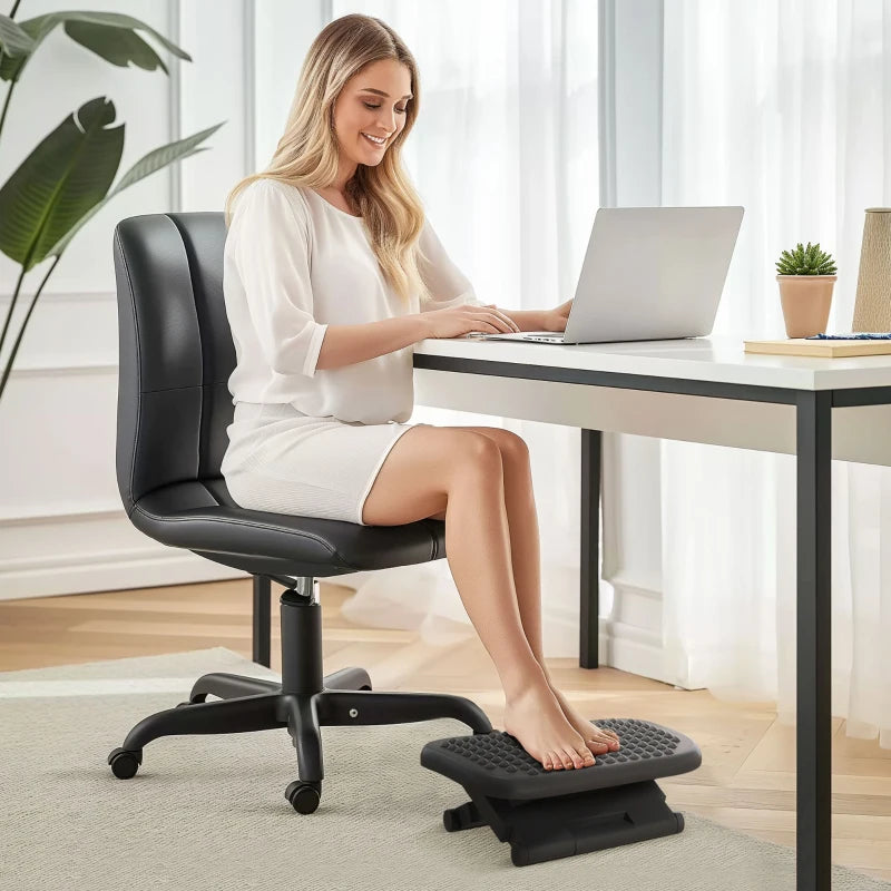 Adjustable Black Footrest for Home Office - Height & Angle Tilting Platform