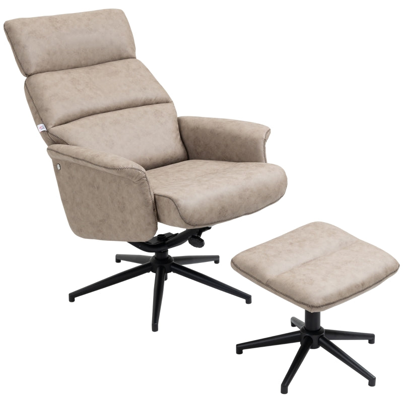 Khaki Swivel Recliner Chair with Ottoman and Headrest