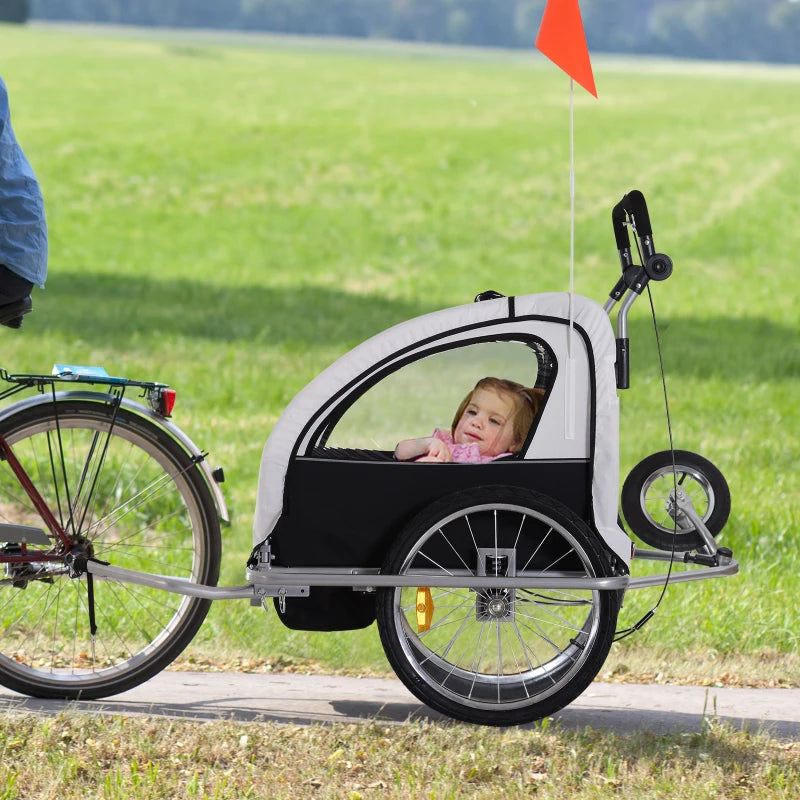 2-Seater Bike Trailer Baby Child Carrier Steel Frame Black White