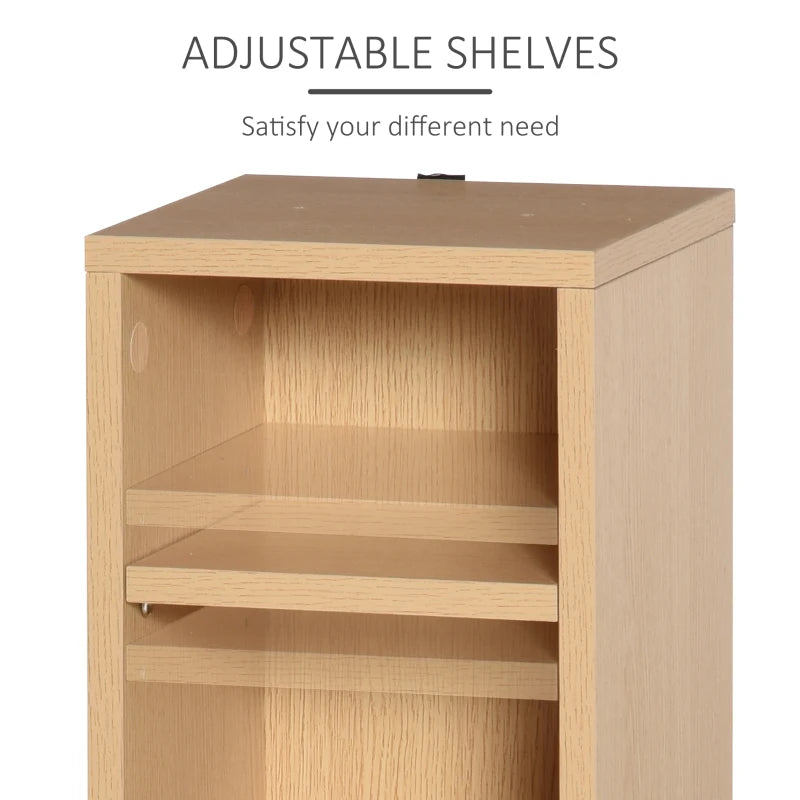 Wooden Media Display Shelf Set of 2 - Blu-Ray Tower Rack with Adjustable Shelves, Natural Wood