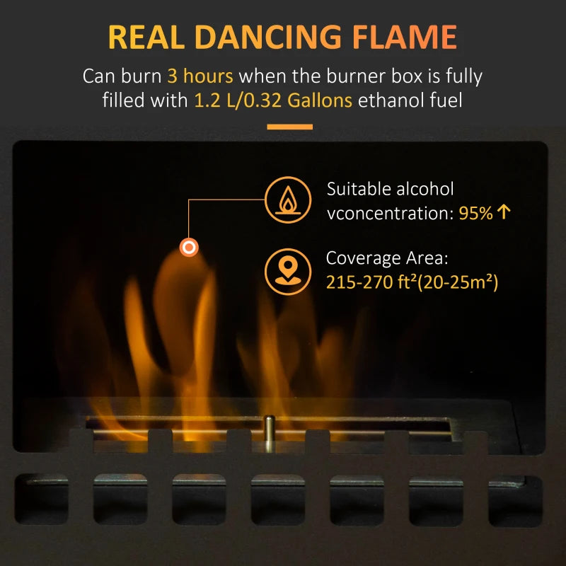 Black Ethanol Fireplace Stove - 1.2L Tank, 3 Hours Burn Time