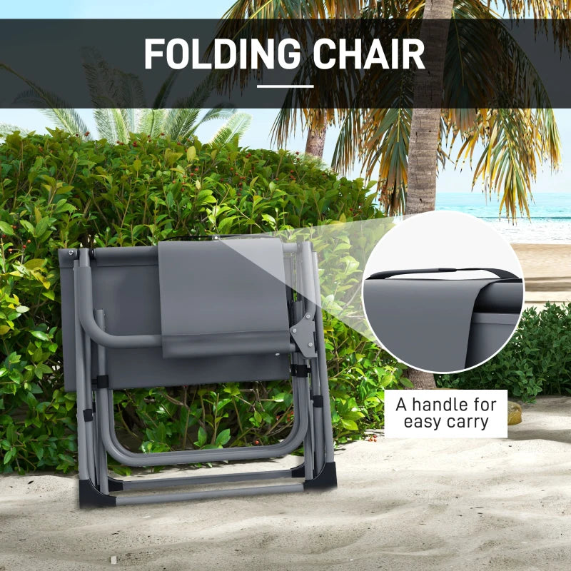 Grey Folding Camping Chair with Side Table