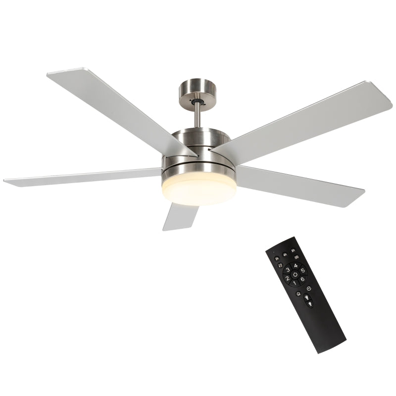 52" Silver and Beech Wood-effect Ceiling Fan with Light and Remote