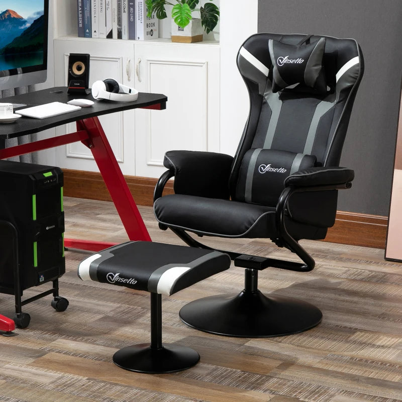 Grey Gaming Chair Set with Footrest, Recliner, Headrest & Lumbar Support