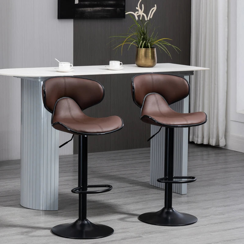 Brown Swivel Bar Stools Set of 2 with Footrest and Backrest