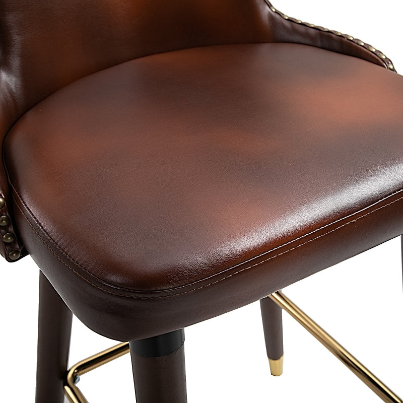 Brown PU Leather Bar Stools Set of 2, Retro Kitchen Chairs with Wingbacks and Footrest