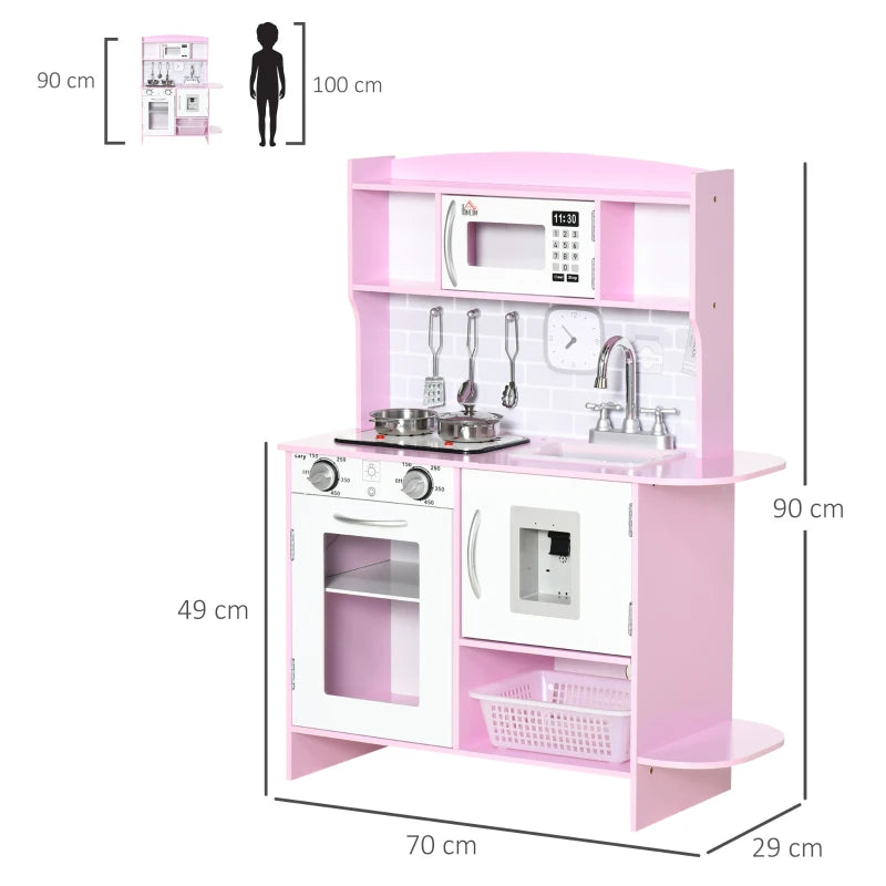 Kids Pink Kitchen Playset with Lights, Sounds, Microwave, Sink & Storage