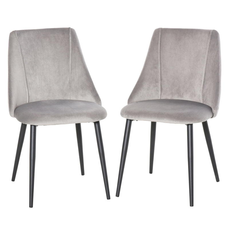 Grey Velvet Upholstered Dining Chairs Set of 2 with Metal Legs