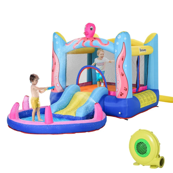 Inflatable Octopus Bounce Castle with Trampoline, Slide, and Pool - 3.8m Blue