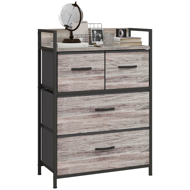 Grey Wood Effect Rustic 4-Drawer Fabric Chest