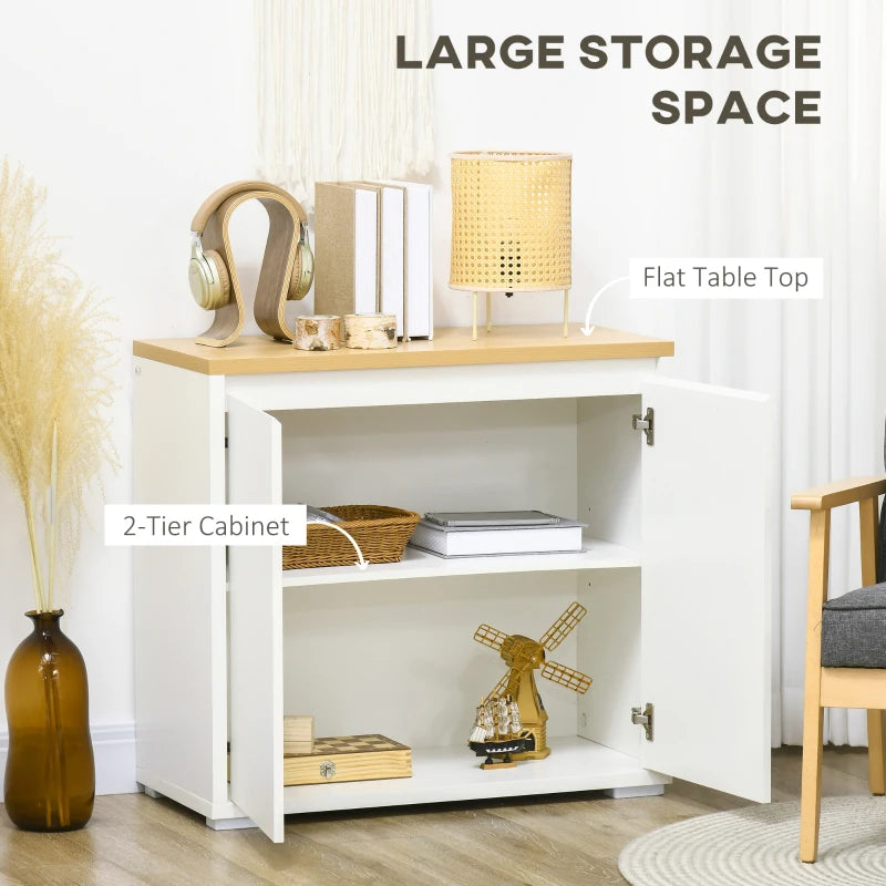 White Kitchen Storage Cabinet with Double Doors and Adjustable Shelf