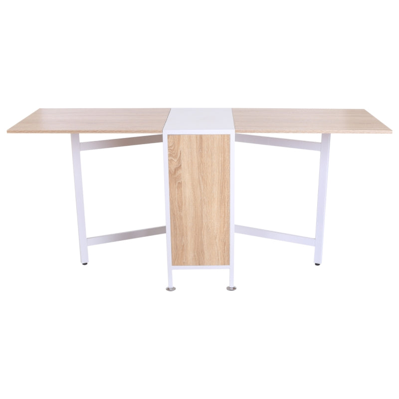 Foldable Drop Leaf Dining Table with Storage Shelves - Oak & White