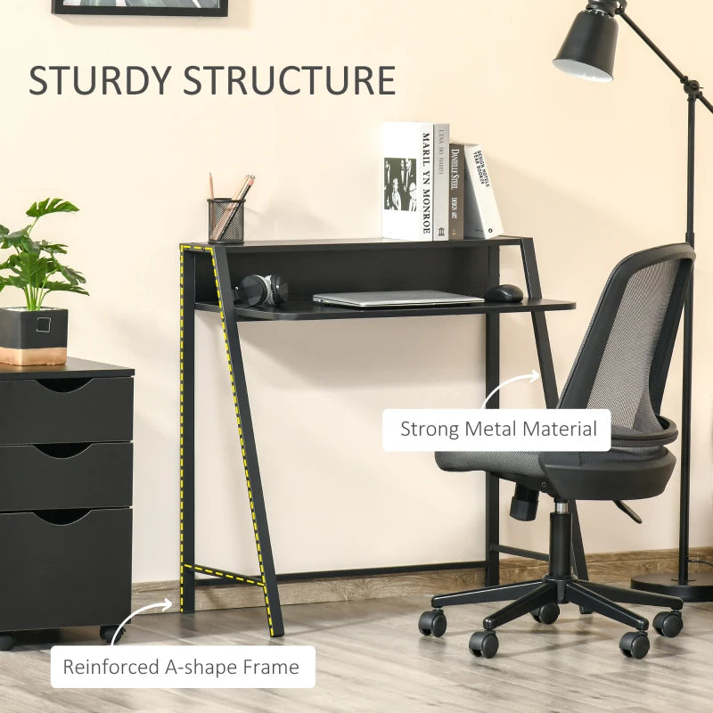 Black Home Office Writing Desk with Storage Shelf 84x45cm