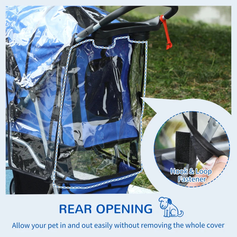 Blue Dog Stroller with Rain Cover for Small Dogs