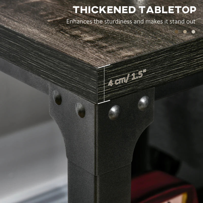 Dark Walnut Industrial Side Table Set of 2 with Storage Shelf