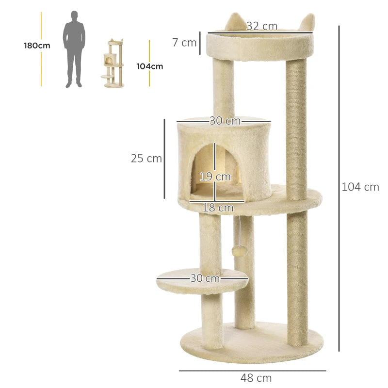 Cat Tree Tower with Scratching Posts and Plush Perch - Cream White